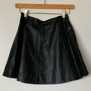 Vegan leather black high waisted flare mini skirt